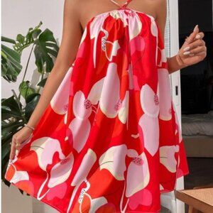 Women's floral print halter mini dress